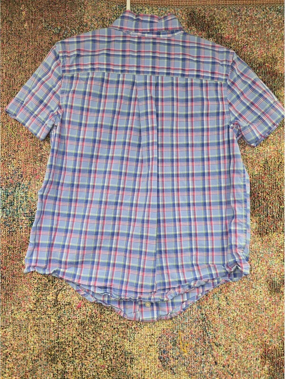 Ralph Lauren Boys Blue Pink Plaid Button Down Shirt Blue Pony Logo Size 4/4T